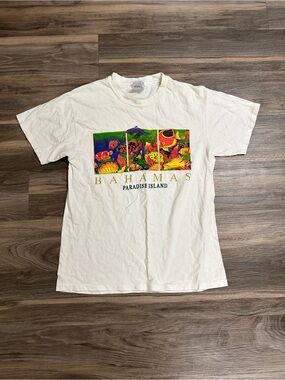 Hanes Beefy-T Bahamas Paradise Island White Cotton T-Shirt